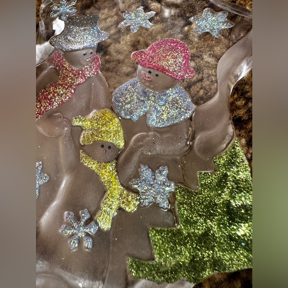 Glitter Snowman Family  Crystal/Glass Christmas Winter Figurine Sits On A Mirror - Picture 3 of 4